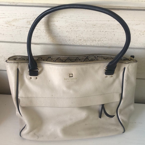 Kate Spade leather cream and navy purse - Picture 1 of 5